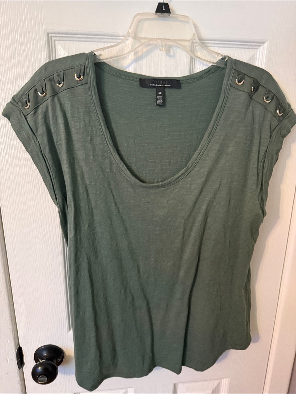 White House Black Market Olive Green Eyelet Shoulder Tank